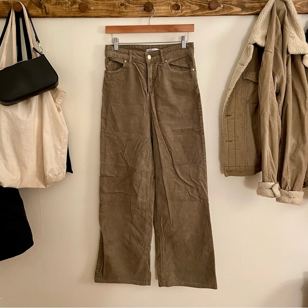 Zara wide leg green corduroy pants